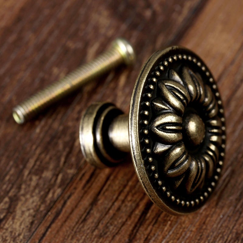 Mgoodoo 5 Pcs Vintage Flower Cabinet Knobs, Antique Bronze Drawer Pulls, Flower Shape Dresser Knobs for Furniture Cabinet Drawer,Dresser, Cupboard, Kitchen Cabinets - Image 3